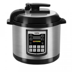 Multicooker cu gatire sub presiune Voltz V51985A6, 1000W, 12 programe, Timer, Afisaj LED, Inox/negru